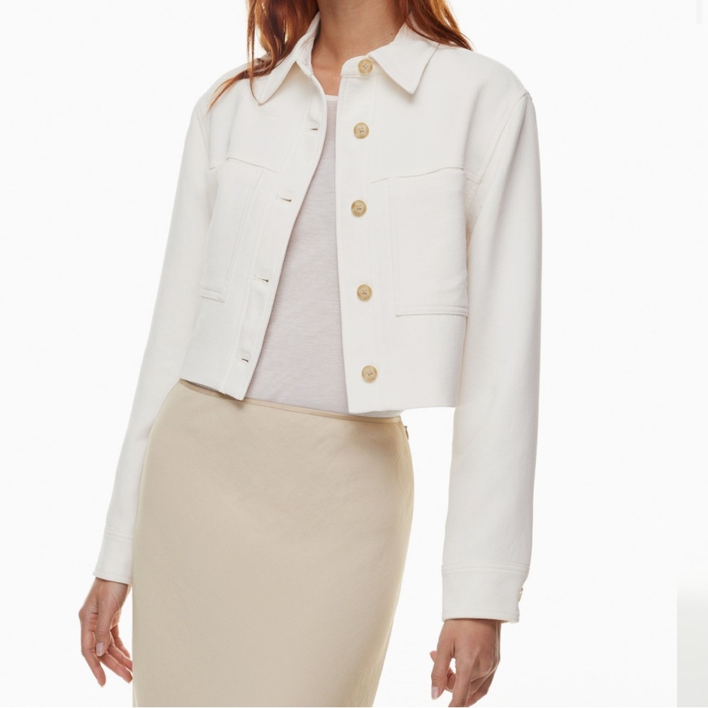 Women's Cream Cropped Button Jacket